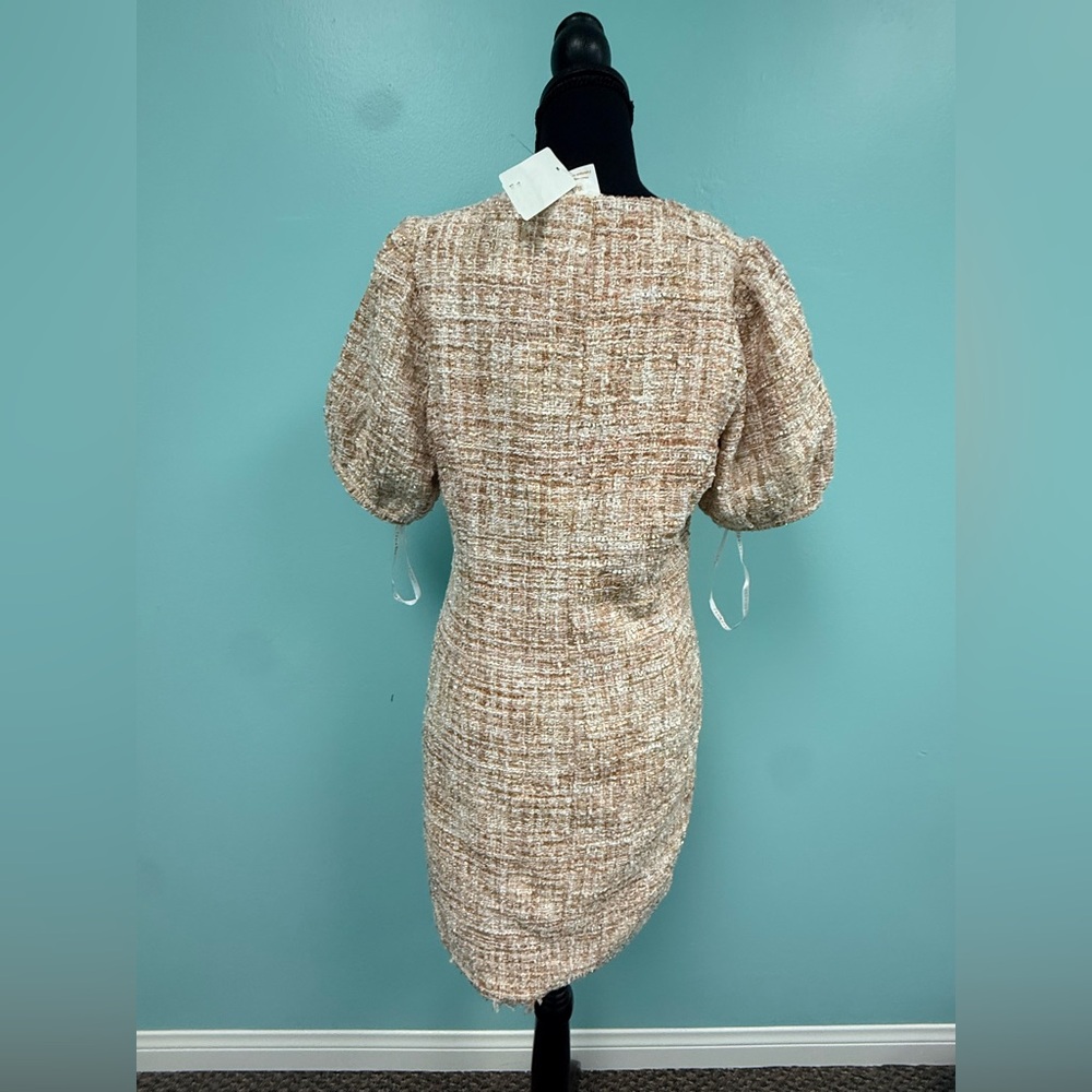Foxiedox Puff-Sleeve Tweed Sheath Dress Blush L & XL - Picture 6 of 8